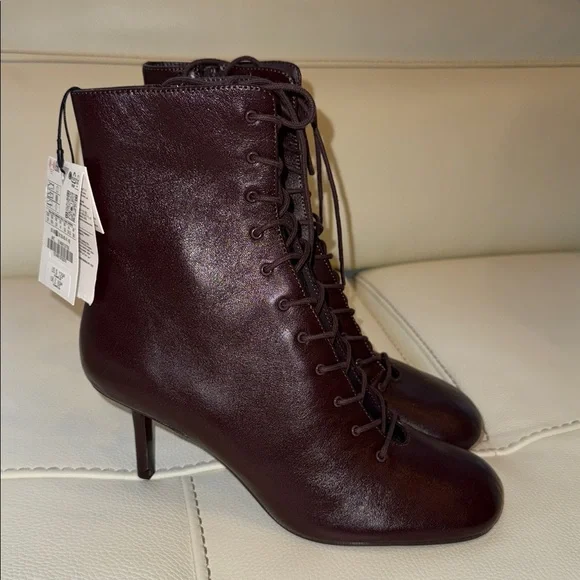 Zara Leather Kitten Ankle Boots - Picture 1 of 17